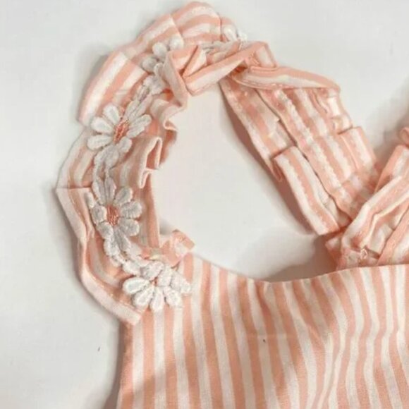 Girls Sundress Stripe Floral Ruffle Strap Pink - Picture 2 of 8
